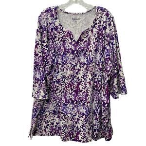 Roaman's 26/28 2X Womens Purple Lilac Pattern Shirt Elbow Sleeve Top
